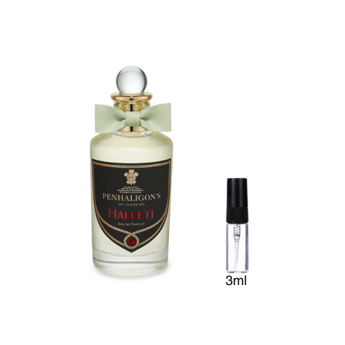 Penhaligons Halfeti fragrance, front view with 3ml decant vial